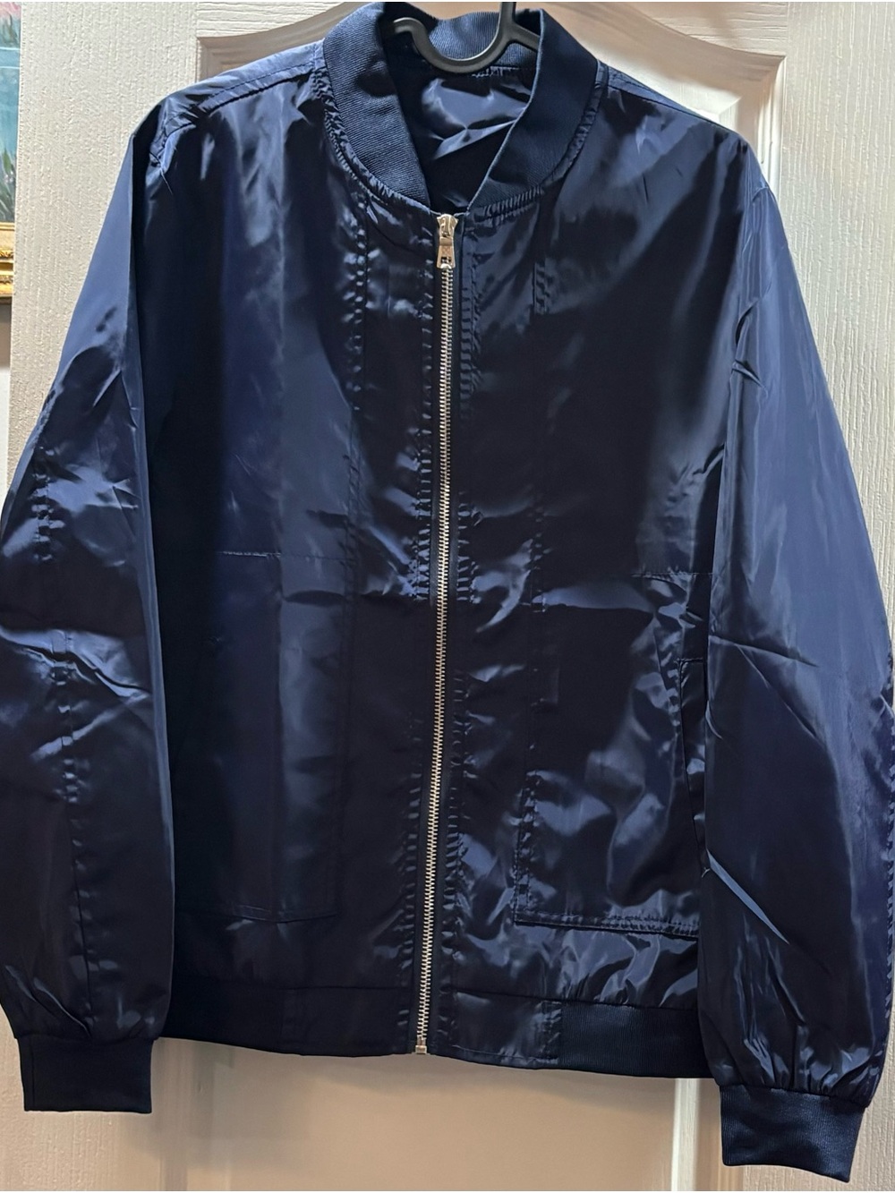 Men's Navy Zip-Front Rain Bomber Jacket